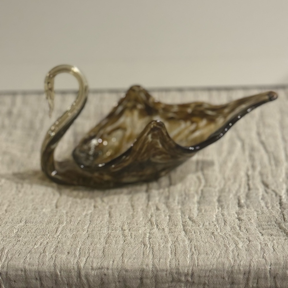 Vintage Blown Glass Swan Dish